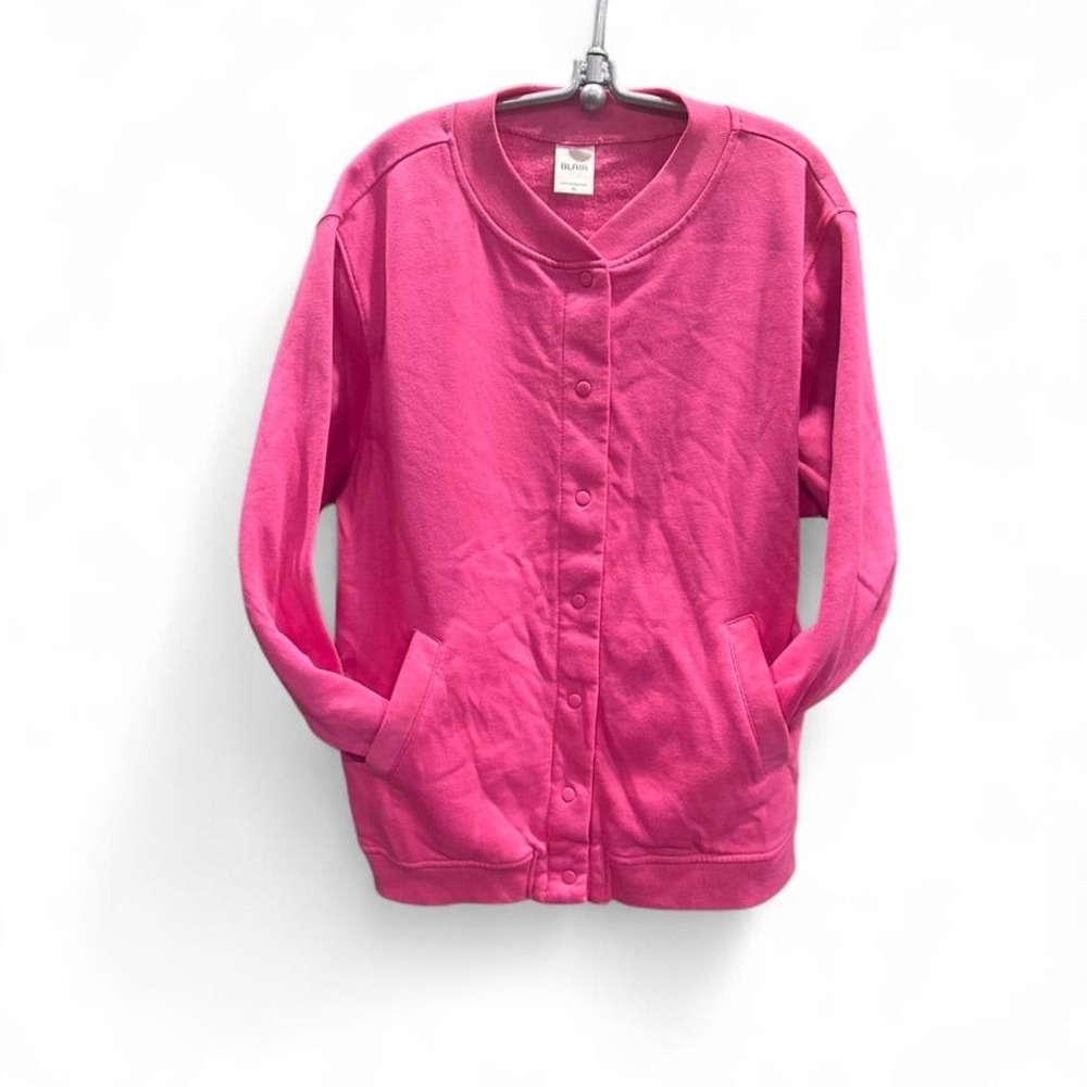 Pink long sleeve button up sweatshirt jacket with pockets by Blair size PL (L6)